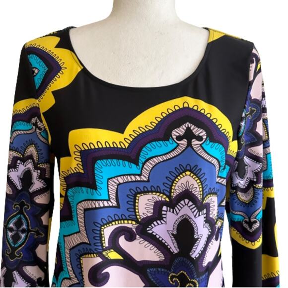 ARYEH Dress Retro Colorful Medallion Print 3/4 Bell Sleeve Shift Dress Small - Picture 4 of 10